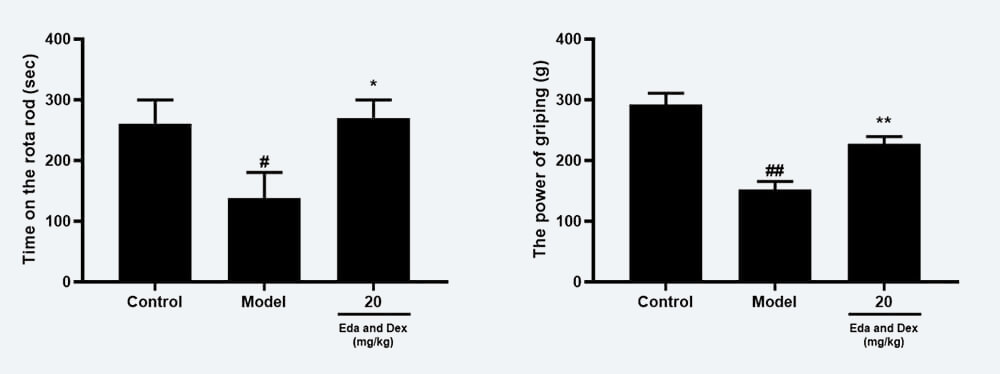 神经功能药效学考察：C 转棒滞留时间；D 抓握力（mean±SEM）.jpg